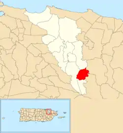 Location of Carruzos within the municipality of Carolina shown in red