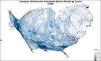 Cartogram of Democratic presidential election results by county