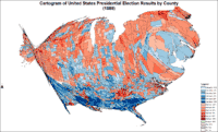 Cartogram of presidential election results by county