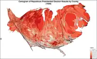 Cartogram of Republican presidential election results by county