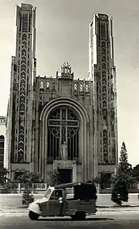 A cathedral with two spires