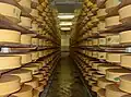 Beaufort cheeses ripening in a cellar