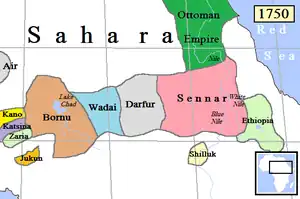 Bornu Empire and eastern Sahelian kingdoms c. 1750