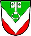 a chevron reversed abased - Per chevron inverted abaisse [abased], vert and gules, a chevron inverted abaisse [abased], in chief a double warded key erect, argent - Boikutlo Public School, RSA