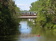 A Brown Line train crossing the North Branch of the Chicago River