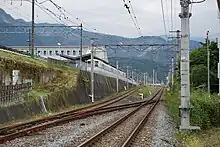 The looking toward Seibu-Chichibu Station from a level crossing to the south of the station