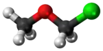 Ball-and-stick model of the chloromethyl methyl ether molecule