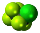 Space-filling model of the chloropentafluoroethane molecule