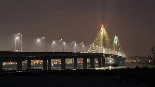 Clark Bridge at night; taken from the Ellis Island Bird Sanctuary, West Alton, Missouri.