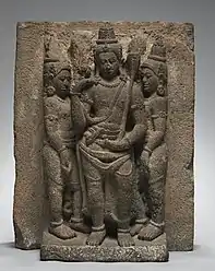 Triad statue taken from Prambanan Hindu temple complex; 10th century from Java, Indonesia; South East Asian Art.