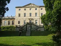 Image of Hill House in Clifton, a former hall of residence for women at the University of Bristol, showing the front of the Palladian architecture.