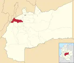 Location of the municipality and town of Cubarral in the Meta Department of Colombia.