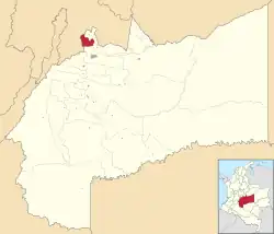 Location of the municipality and town of El Calvario in the Meta Department of Colombia.