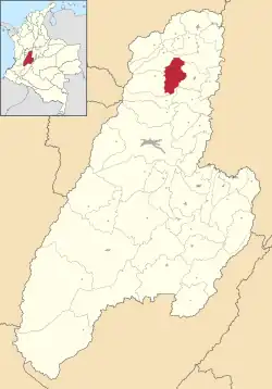 Location of the municipality and town of Líbano, Tolima in the Tolima Department of Colombia.