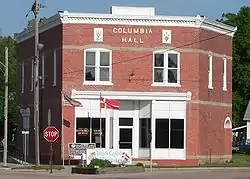 Columbia Hall was built in 1908 by the Danish Brotherhood in America.  It is now the Dannebrog Archives and Tourist Center.