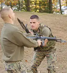 US Marines at bayonet practice in 2005.