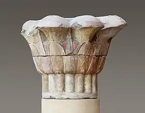 Composite papyrus capital, c.380–343 BC, polychrome sandstone, Metropolitan Museum of Art