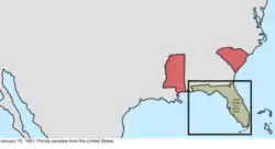 Map of the change to the founding states of the Confederate States on January 10, 1861