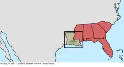 Map of the change to the founding states of the Confederate States on January 26, 1861