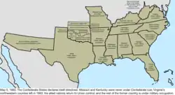 Map of the change to the Confederate States on May 5, 1865