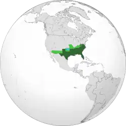 Map of northern hemisphere with Confederate States of America highlighted