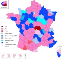 Party affiliation of the General Council Presidents of the various departments in the elections of 2011.