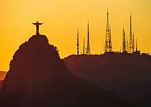 Corcovado and Christ the Redeemer as seen from Sugarloaf Mountain during sunset