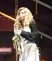 Benedicta Boccoli and her sax in Crimini del Cuore, 1 May 2015.