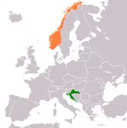 Map indicating locations of Croatia and Norway