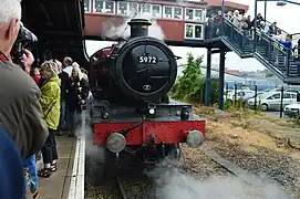 Crowds of people around 5972 in York, which had worked an enthusiast special from Manchester in June 2014