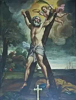 Crucifixion of Saint Andrew (17th century), above the altar of the chapel