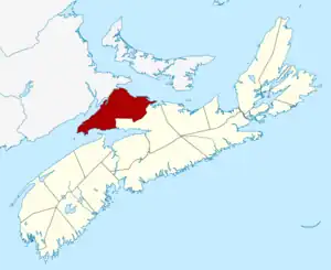 Location of Cumberland County, Nova Scotia