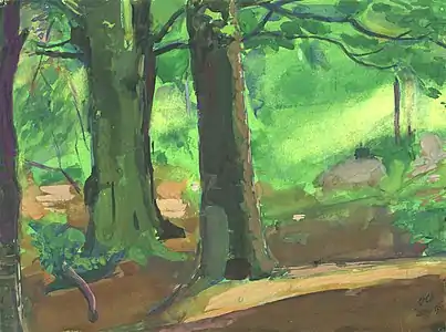 The woods at Cupid's Green, painted by Ashley George Old in 1959