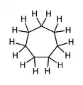 Cycloheptane, a simple 7-membered carbocyclic compound, methylene hydrogens shown (non-aromatic).