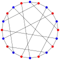 A 2-coloring of the Desargues graph or 
  
    
      
        G
        (
        10
        ,
        3
        )
      
    
    {\displaystyle G(10,3)}