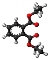 Ball-and-stick model of the diethyl phthalate molecule