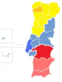 The Ecclesiastical Province of Braga (orange and yellow) includes the Diocese of Viseu.