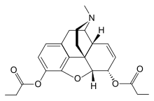 Chemical structure of dipropanoylmorphine.