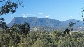 Distant view of Mount Burrell, the westernmost portion of the Nightcap Range