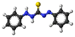 Ball-and-stick model of the dithizone molecule