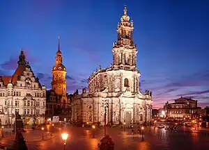 Catholic Court Church with castle and opera in the background