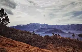 Fresh snowfall in Dudhatoli hills, as seen from Gairsain