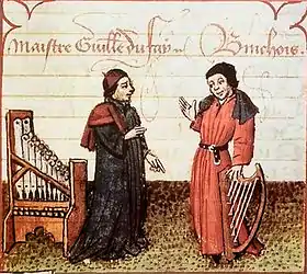 Image 5Guillaume Du Fay (left), with Gilles Binchois (right) in a c. 1440 Illuminated manuscript copy of Martin le Franc's Le champion des dames (from History of music)