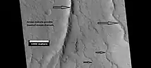 Possible inverted stream channels, Amazonis quadrangle, as seen by HiRISE under HiWish program.  The ridges were probably once stream valleys that have become full of sediment and cemented.  So, they became hardened against erosion which removed surrounding material. Illumination is from the left (west).