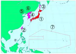 Empire of Japan (1 to 6) from the 1910 annexation of Korea until the 1945 surrender.