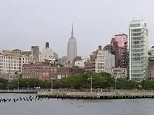 Hudson River Park with the Empire State Building in the background.