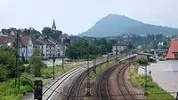 Town with the mountain Hohenhewen in the background