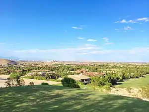 The eastern portion of Enterprise and the Las Vegas Strip as seen from the foothills of Southern Highlands