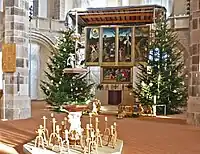 Baptismal font and altar