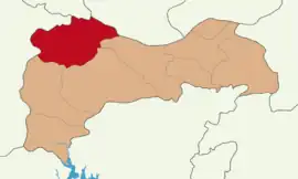 Map showing Refahiye District in Erzincan Province